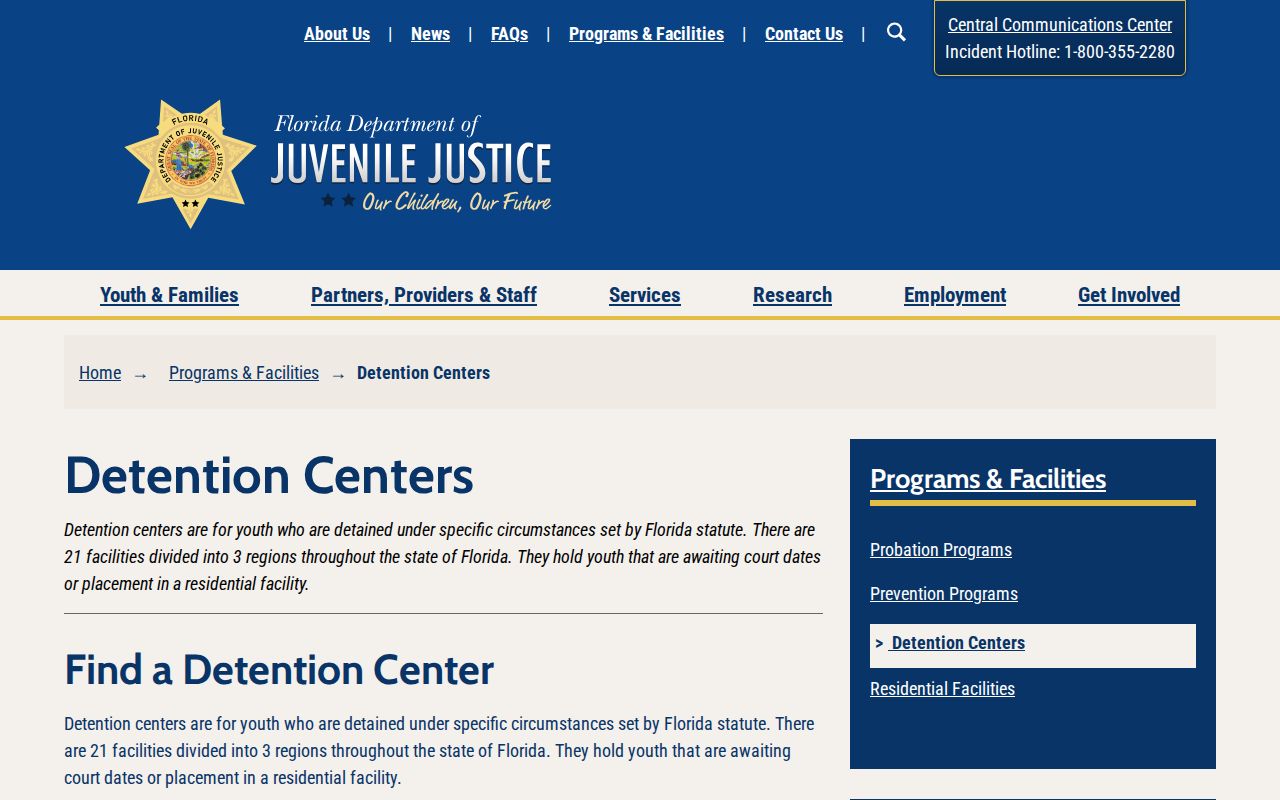 Florida DJJ directory for Manatee juvenile detention release contacts