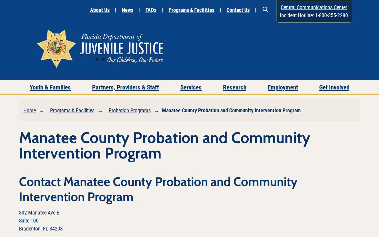 Manatee juvenile release probation and community intervention office