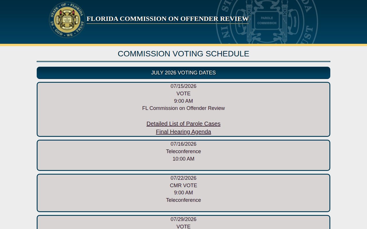 Manatee County parole and probation hearing schedule