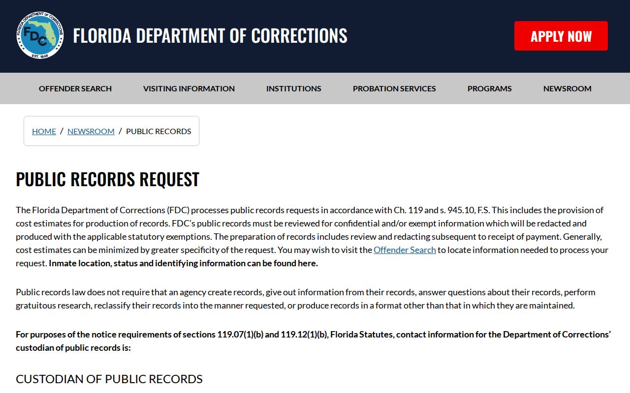 FDC records request for a Manatee County projected release date