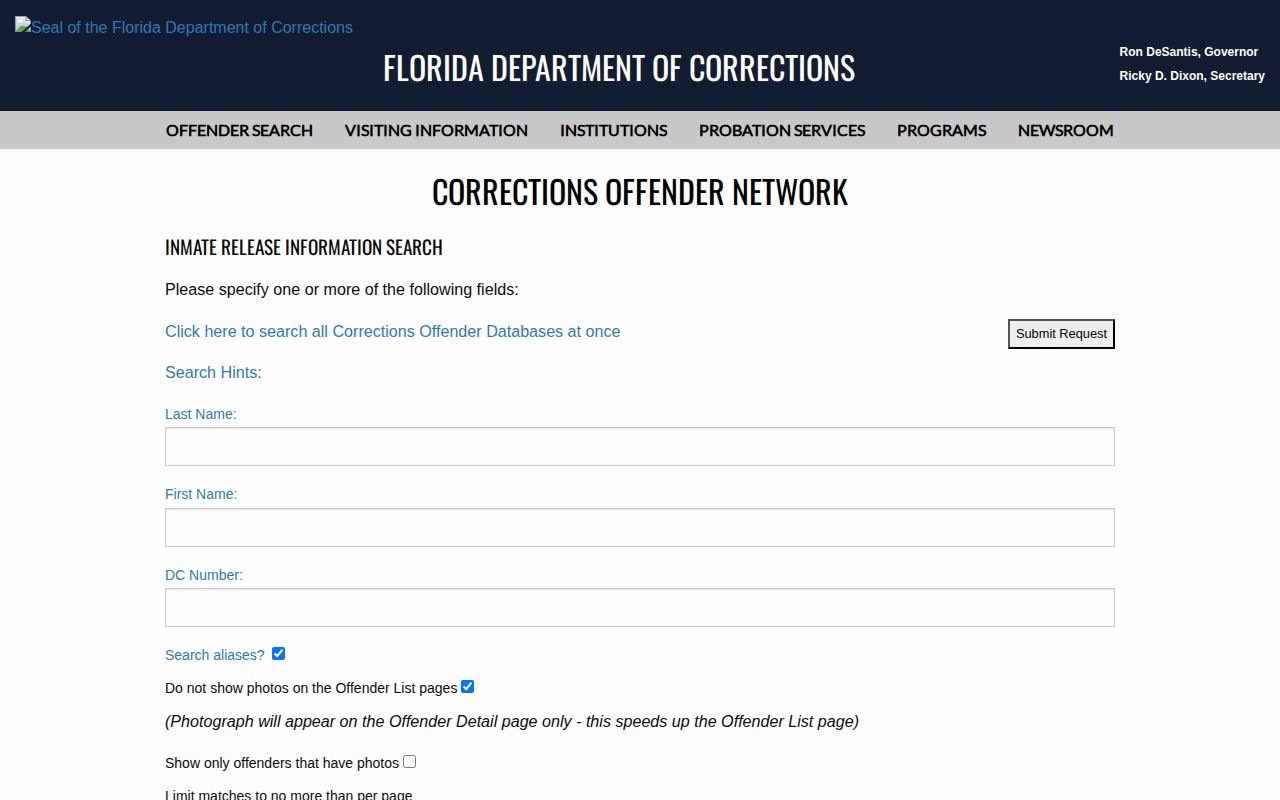 Florida FDC released inmate search for Manatee County cases