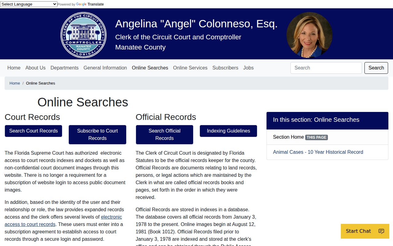 Manatee County court search for released inmate case records